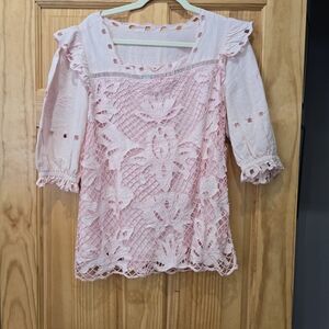 Sundance Blush Lace Top with Ruffle Sleeves